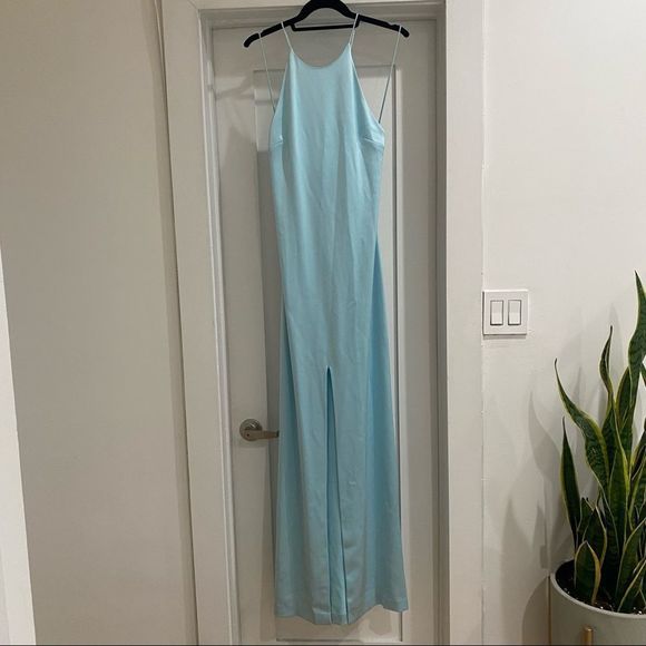 NWT Alice + Olivia Ettley Halter Satin Maxi Dress Gown in Light Blue - Size 8 - Picture 4 of 10